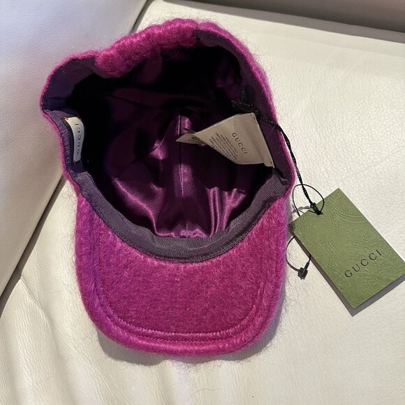 New Authentic Gucci GG Logo Mohair Pink Fuxia Baseball Hat Size M - Picture 6 of 9